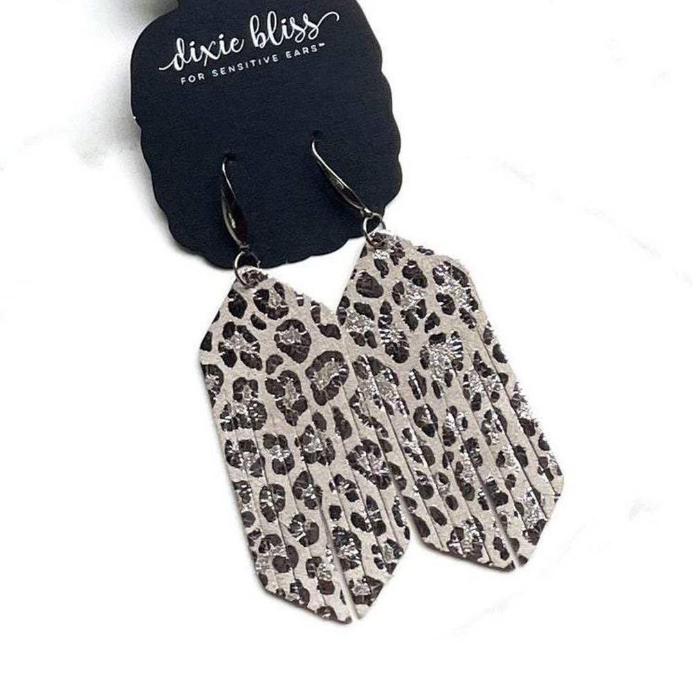 NWT!  Genuine Leather Gunmetal Cheetah earrings